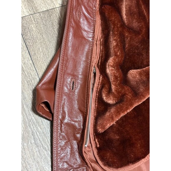 VINTAGE MAXI LEATHER JACKET BEALTED TRENCH COAT BROWN WOMENS SIZE 12 - Picture 5 of 14